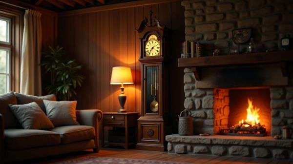 Le bois reprend le mur du salon : horloges chaleureuses et sans fausse note